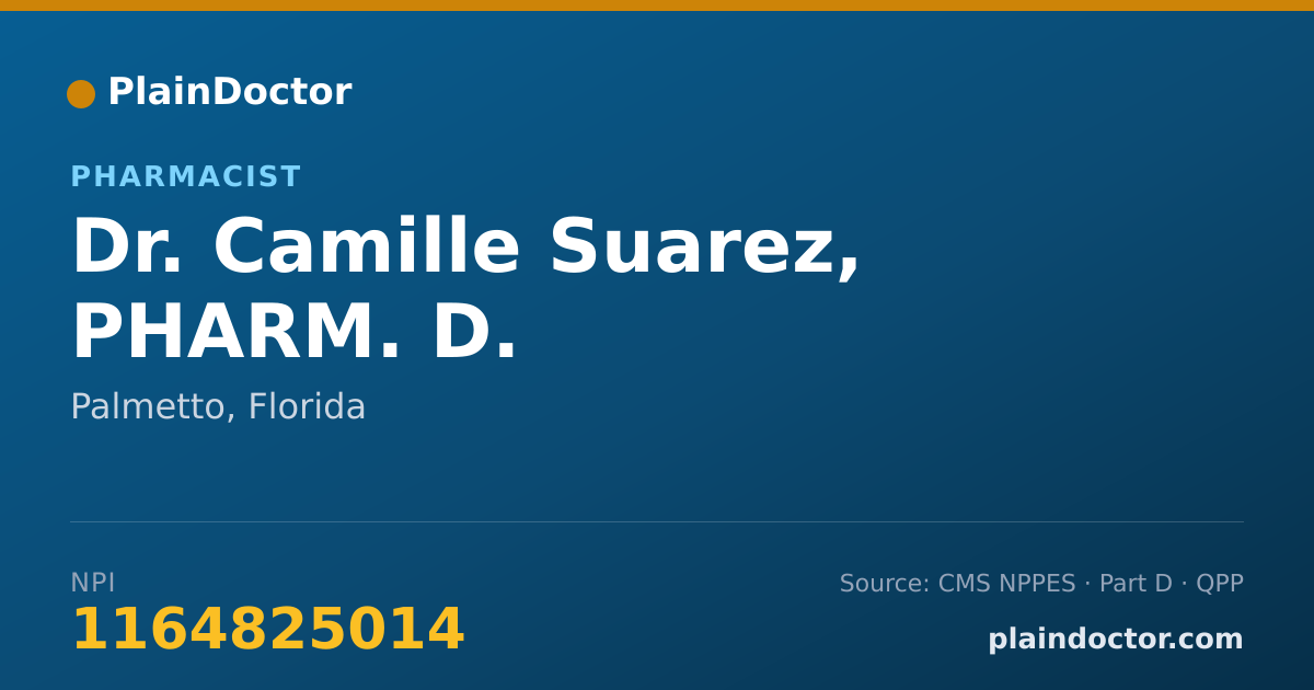 Shareable card for Camille Suarez, PHARM. D. - Pharmacist, Palmetto, FL
