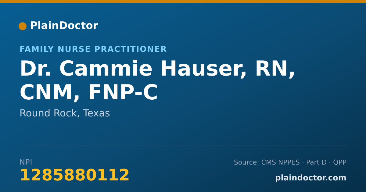 Shareable card for Cammie Hauser, RN, CNM, FNP-C - Family Nurse Practitioner, Round Rock, TX