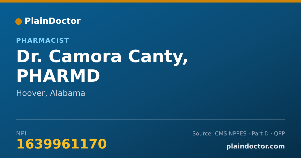 Shareable card for Camora Canty, PHARMD - Pharmacist, Hoover, AL