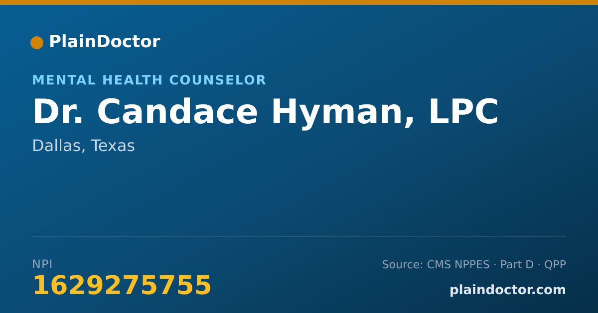 Shareable card for Candace Hyman, LPC - Mental Health Counselor, Dallas, TX