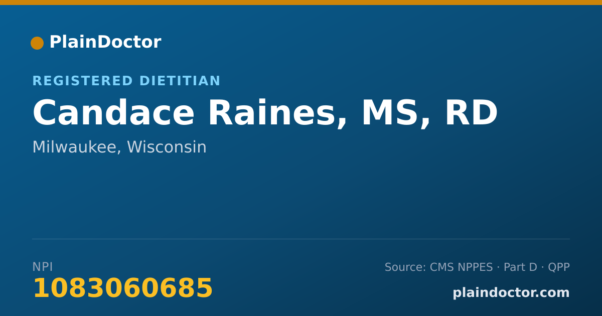 Shareable card for Candace Raines, MS, RD - Registered Dietitian, Milwaukee, WI