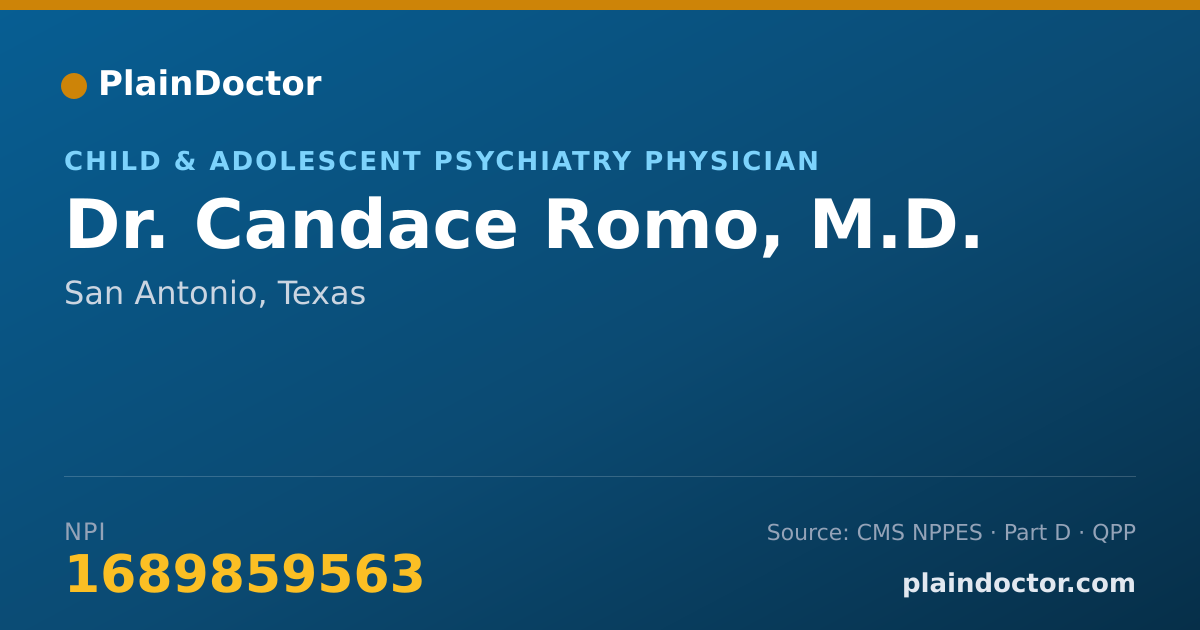 Shareable card for Candace Romo, M.D. - Child & Adolescent Psychiatry Physician, San Antonio, TX