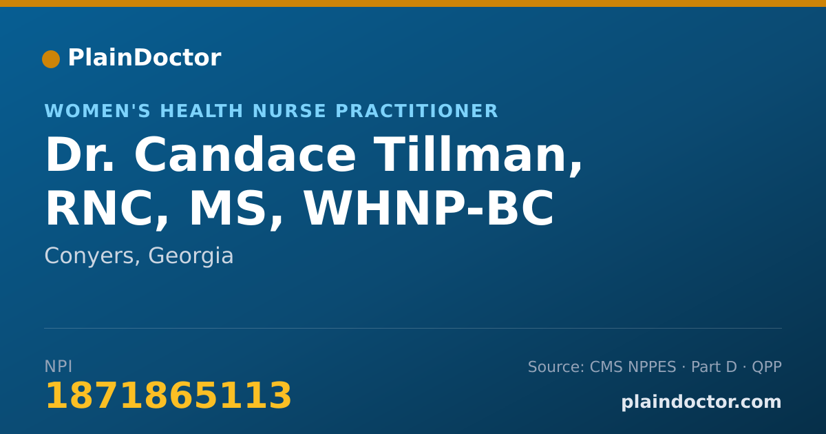 Shareable card for Candace Tillman, RNC, MS, WHNP-BC - Women's Health Nurse Practitioner, Conyers, GA