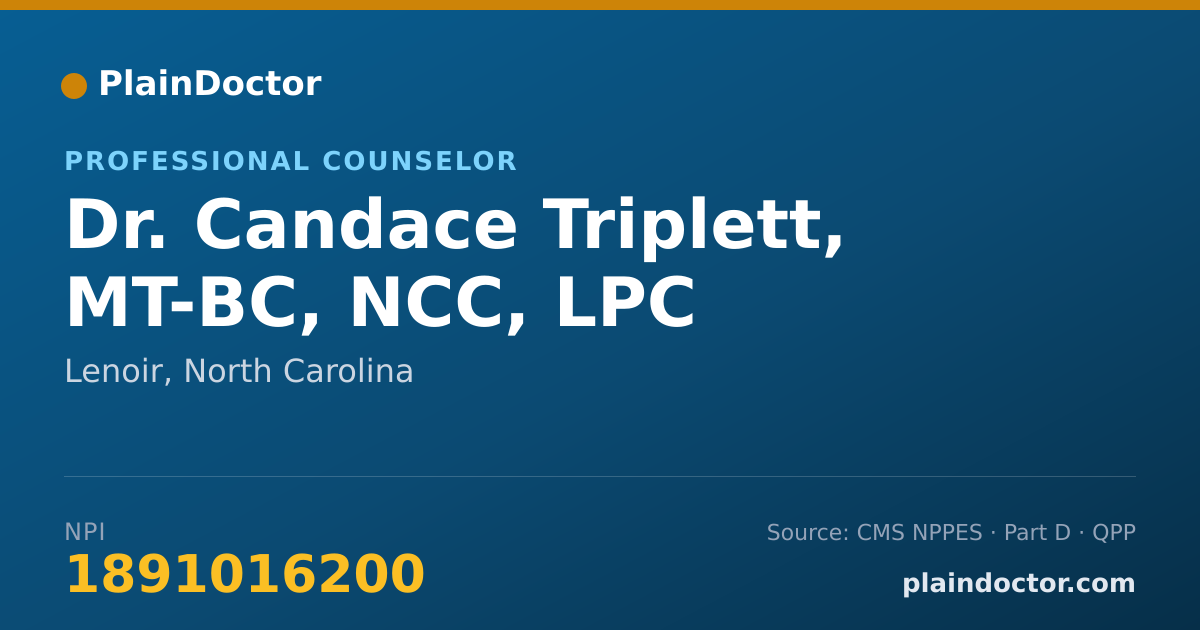Shareable card for Candace Triplett, MT-BC, NCC, LPC - Professional Counselor, Lenoir, NC