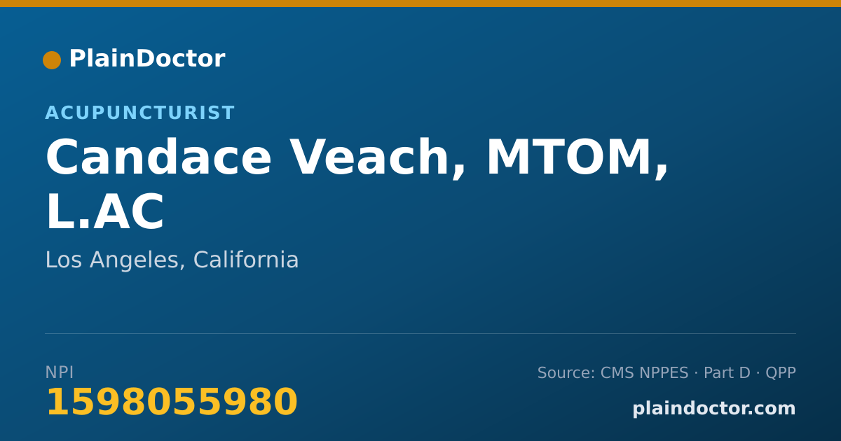 Shareable card for Candace Veach, MTOM, L.AC - Nutrition Education Nutritionist, Los Angeles, CA