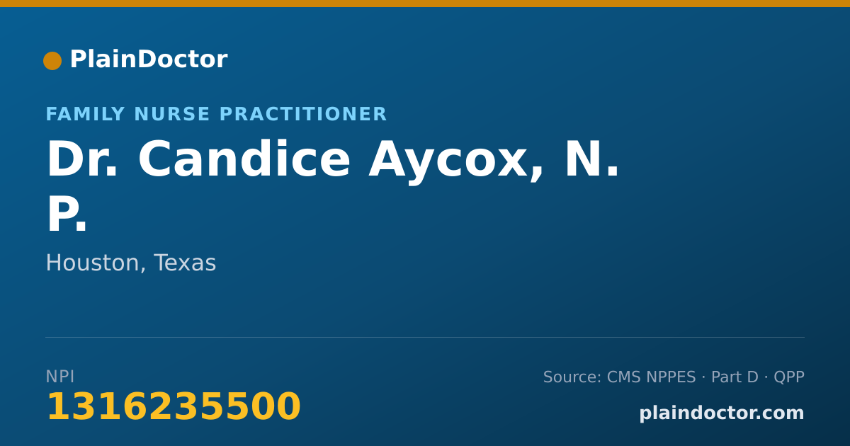 Shareable card for Candice Aycox, N. P. - Family Nurse Practitioner, Houston, TX