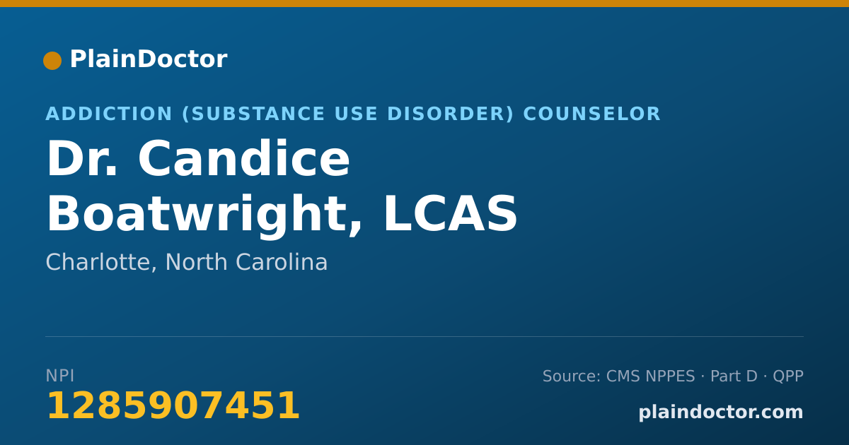 Shareable card for Candice Boatwright, LCAS - Addiction (Substance Use Disorder) Counselor, Charlotte, NC