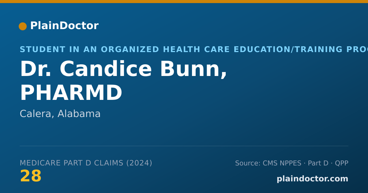 Shareable card for Candice Bunn, PHARMD - Student in an Organized Health Care Education/Training Program, Calera, AL