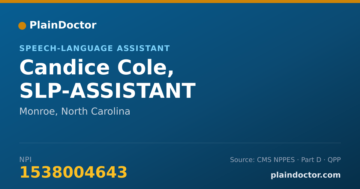 Shareable card for Candice Cole, SLP-ASSISTANT - Speech-Language Assistant, Monroe, NC