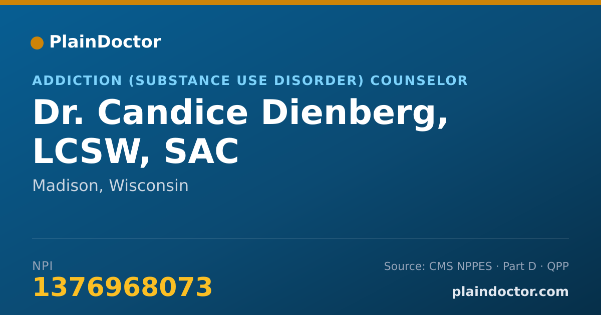 Shareable card for Candice Dienberg, LCSW, SAC - Addiction (Substance Use Disorder) Counselor, Madison, WI