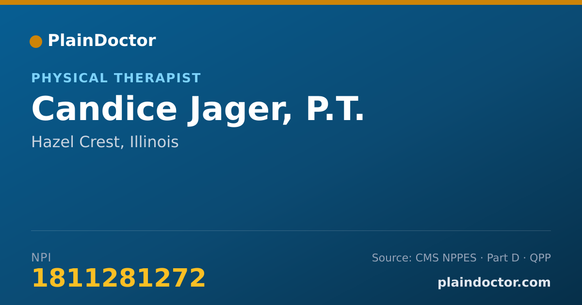 Shareable card for Candice Jager, P.T. - Physical Therapist, Hazel Crest, IL