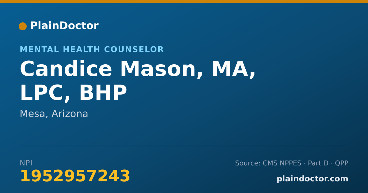 Shareable card for Candice Mason, MA, LPC, BHP - Mental Health Counselor, Mesa, AZ