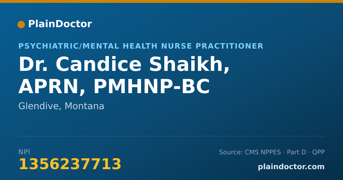 Shareable card for Candice Shaikh, APRN, PMHNP-BC - Psychiatric/Mental Health Nurse Practitioner, Glendive, MT