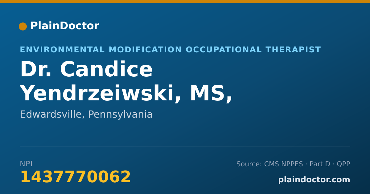 Shareable card for Candice Yendrzeiwski, MS, OTR/L, CLT - Environmental Modification Occupational Therapist, Edwardsville, PA