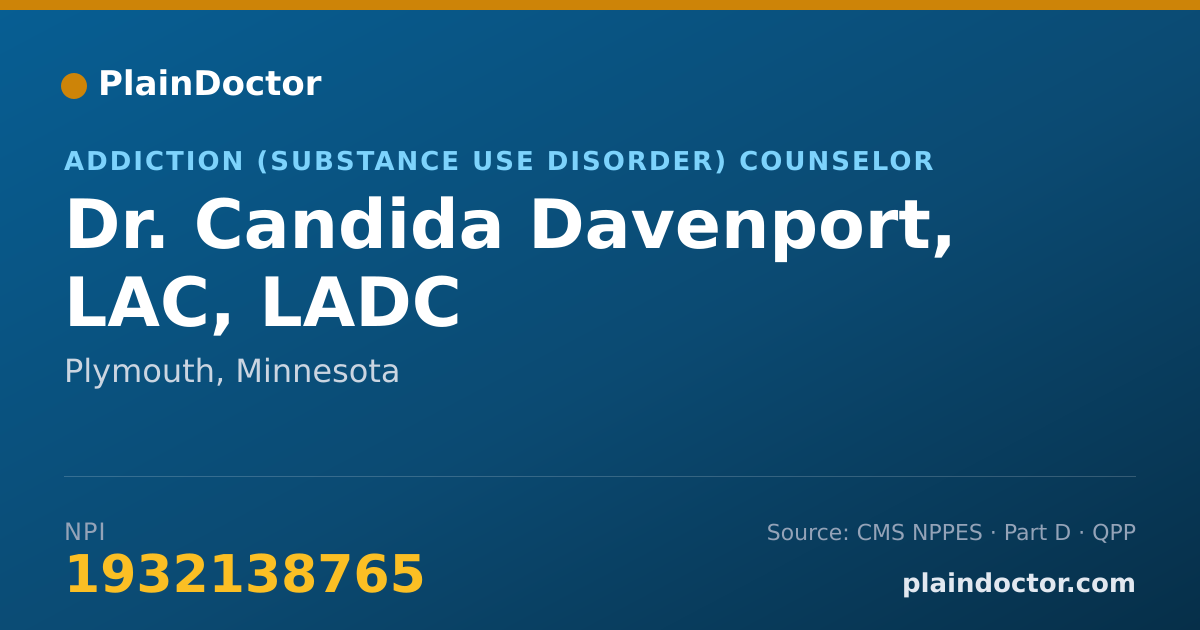 Shareable card for Candida Davenport, LAC, LADC - Addiction (Substance Use Disorder) Counselor, Plymouth, MN