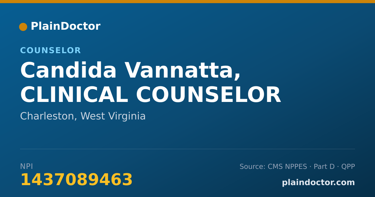 Shareable card for Candida Vannatta, CLINICAL COUNSELOR - Counselor, Charleston, WV