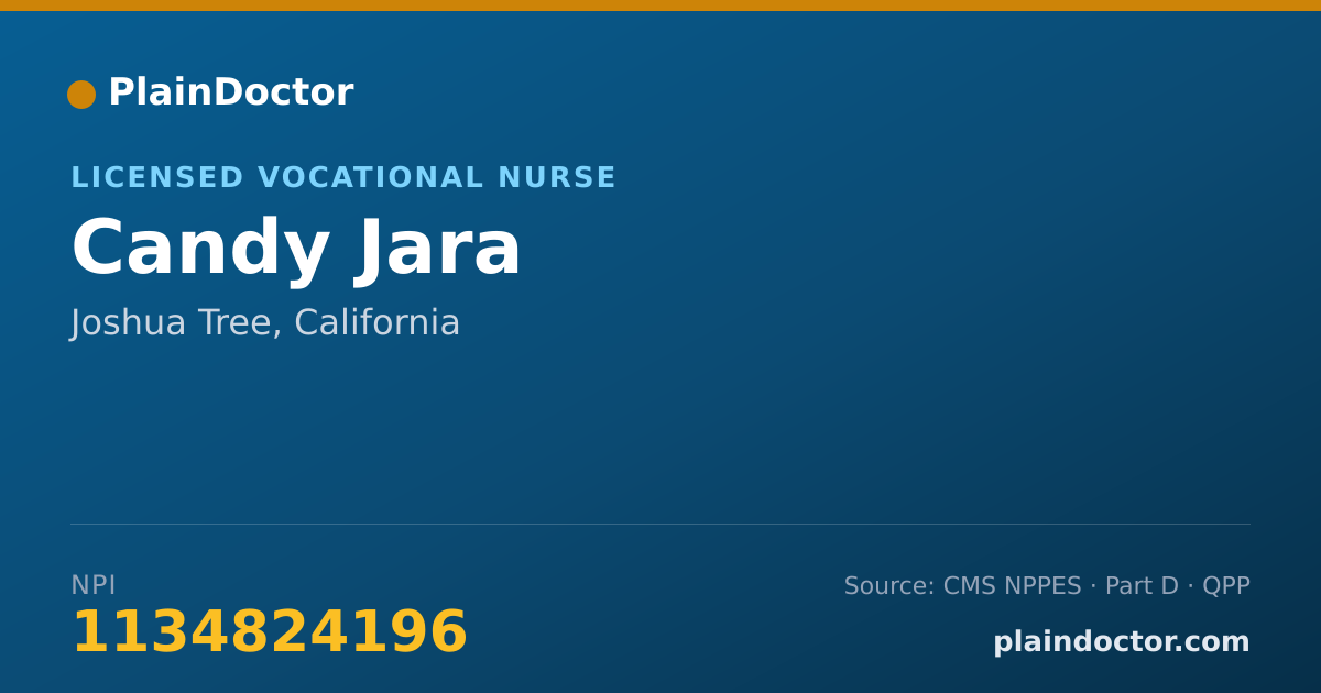Shareable card for Candy Jara - Licensed Vocational Nurse, Joshua Tree, CA