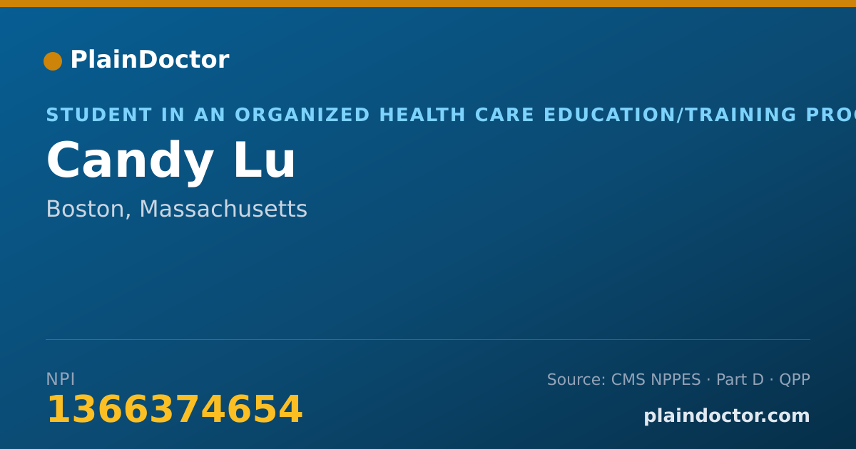 Shareable card for Candy Lu - Student in an Organized Health Care Education/Training Program, Boston, MA