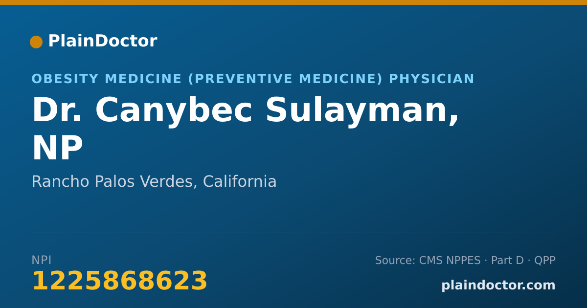 Shareable card for Canybec Sulayman, NP - Obesity Medicine (Preventive Medicine) Physician, Rancho Palos Verdes, CA