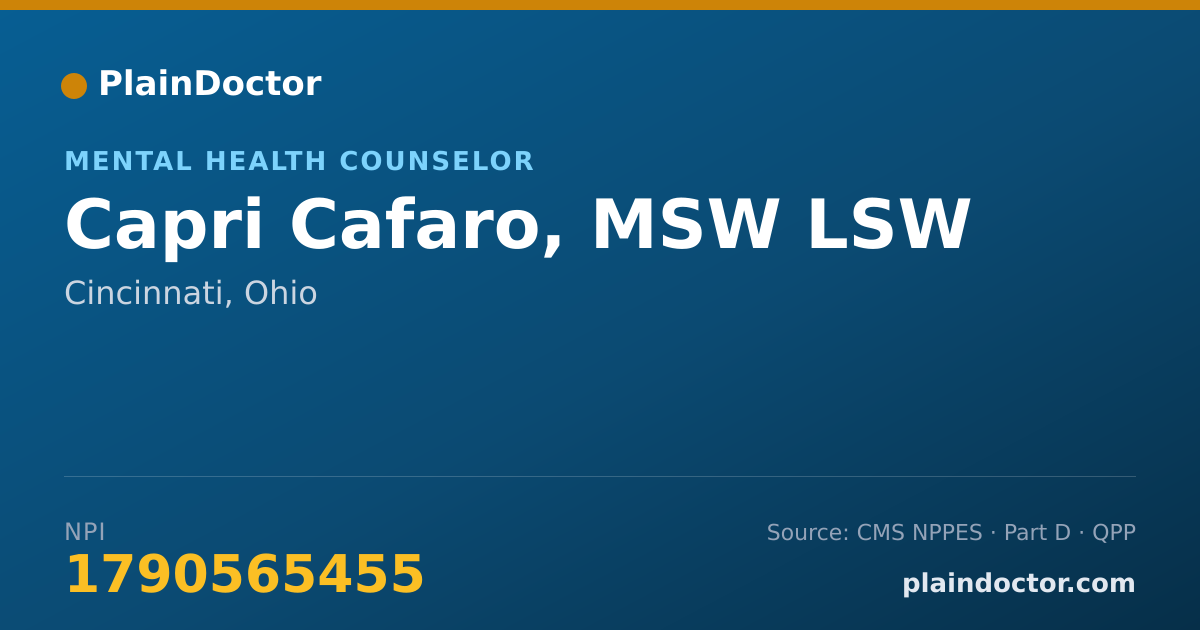 Shareable card for Capri Cafaro, MSW LSW - Mental Health Counselor, Cincinnati, OH