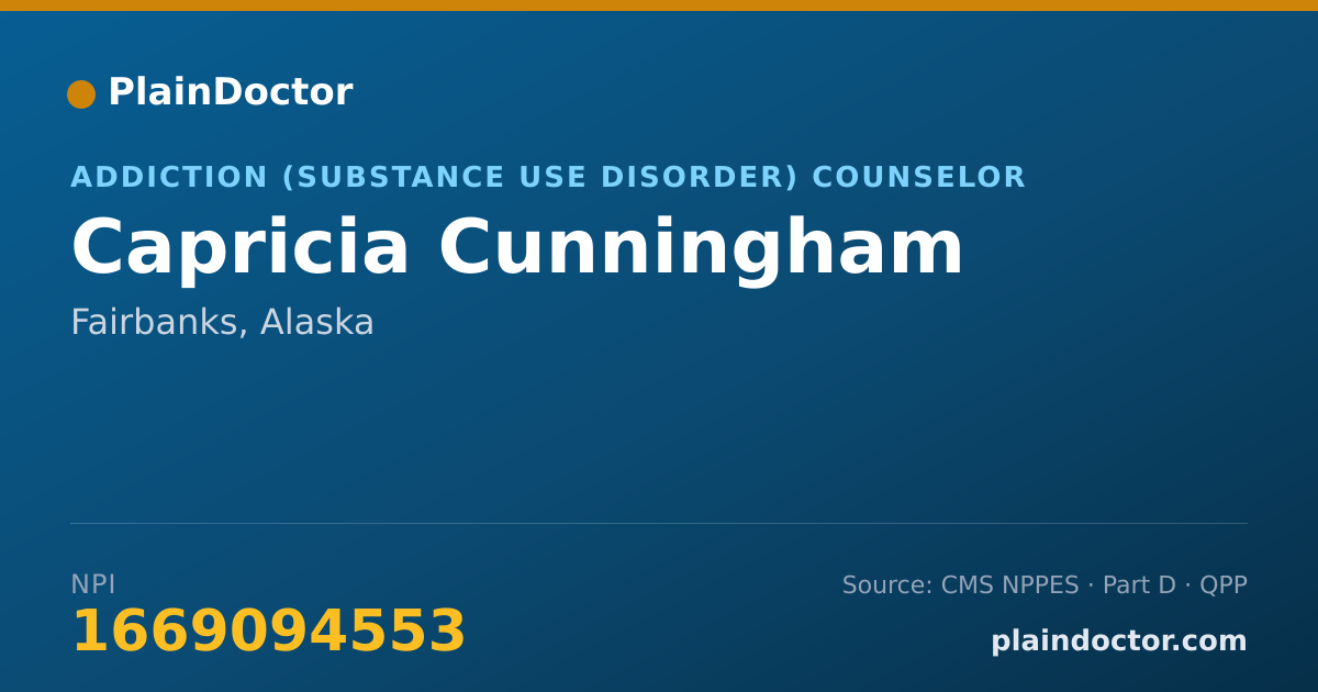 Shareable card for Capricia Cunningham - Addiction (Substance Use Disorder) Counselor, Fairbanks, AK