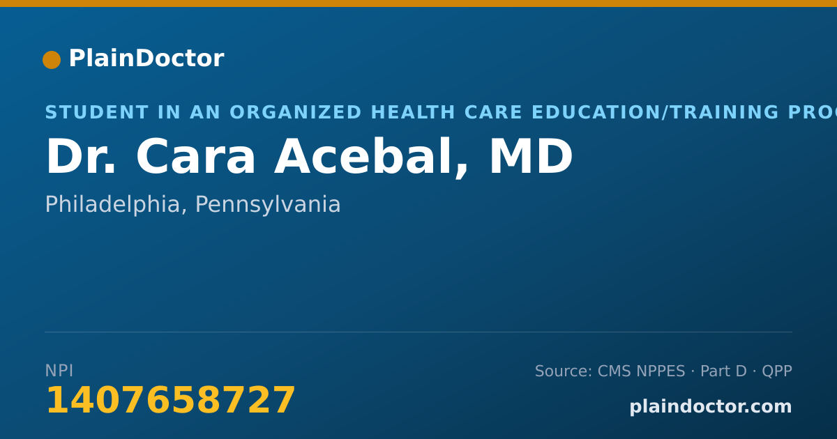 Shareable card for Cara Acebal, MD - Student in an Organized Health Care Education/Training Program, Philadelphia, PA