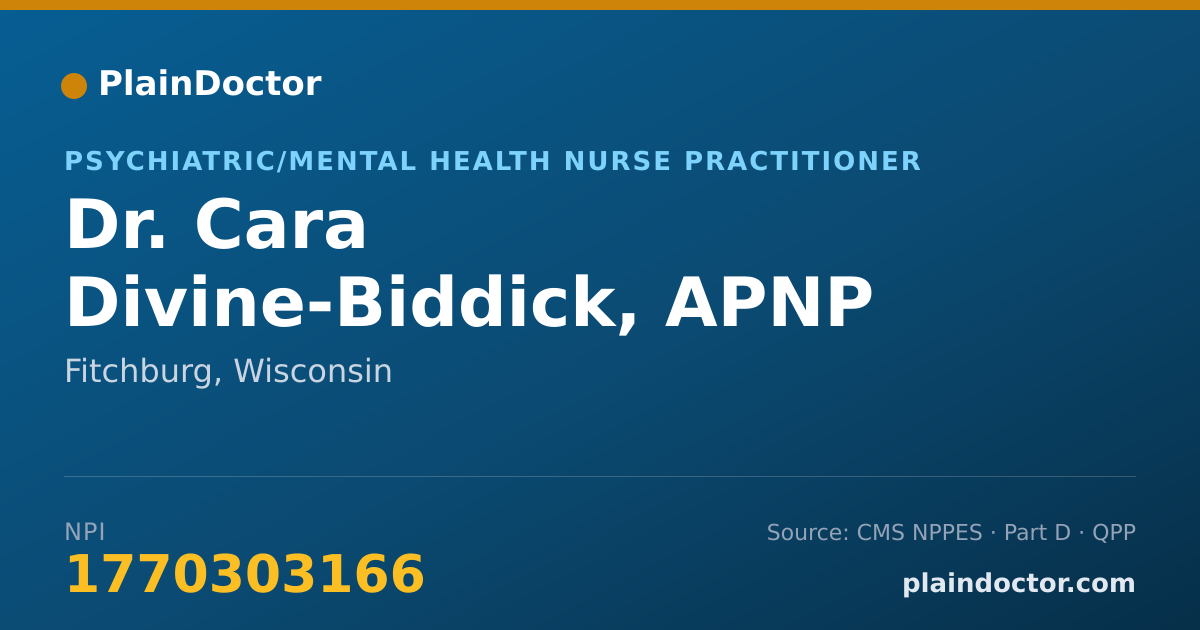 Shareable card for Cara Divine-Biddick, APNP - Psychiatric/Mental Health Nurse Practitioner, Fitchburg, WI