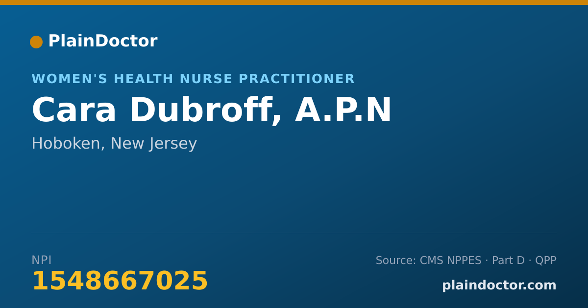Shareable card for Cara Dubroff, A.P.N - Women's Health Nurse Practitioner, Hoboken, NJ