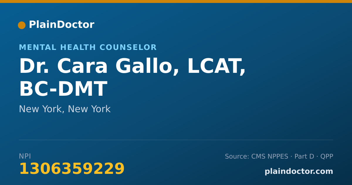 Shareable card for Cara Gallo, LCAT, BC-DMT - Mental Health Counselor, New York, NY