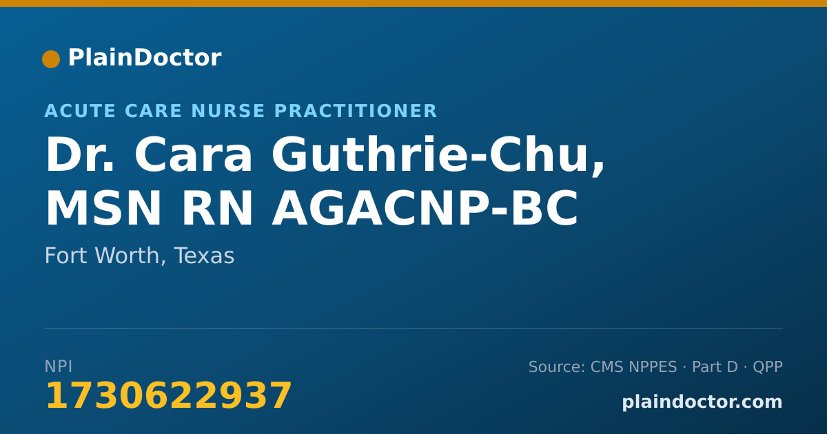 Shareable card for Cara Guthrie-Chu, MSN RN AGACNP-BC - Acute Care Nurse Practitioner, Fort Worth, TX
