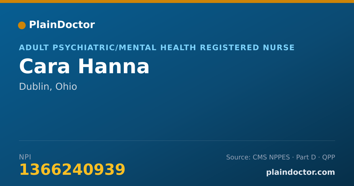 Shareable card for Cara Hanna - Adult Psychiatric/Mental Health Registered Nurse, Dublin, OH