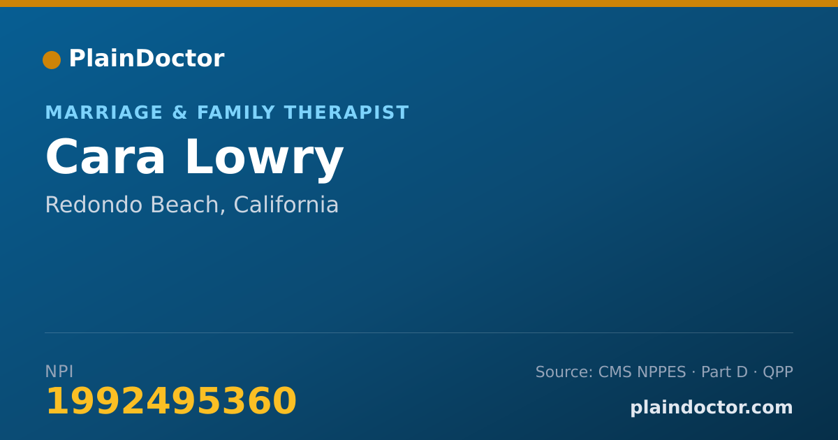 Shareable card for Cara Lowry - Marriage & Family Therapist, Redondo Beach, CA