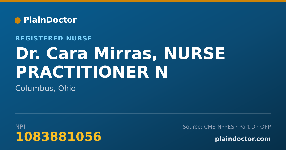Shareable card for Cara Mirras, NURSE PRACTITIONER N - Registered Nurse, Columbus, OH