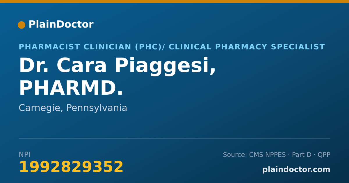 Shareable card for Cara Piaggesi, PHARMD. - Pharmacist, Carnegie, PA