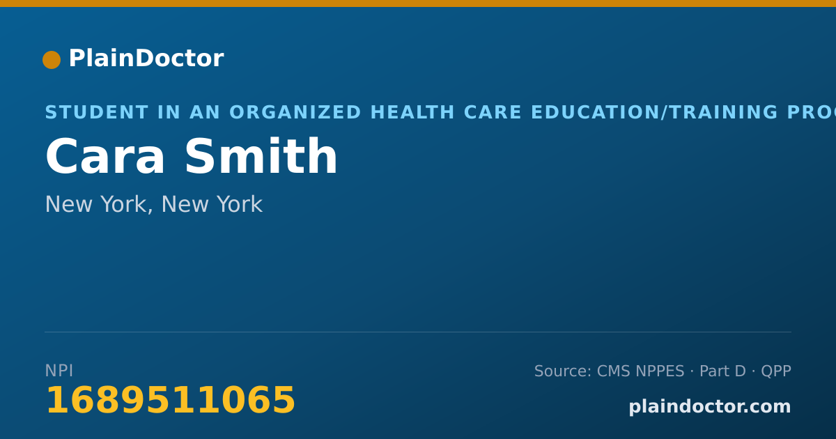 Shareable card for Cara Smith - Student in an Organized Health Care Education/Training Program, New York, NY