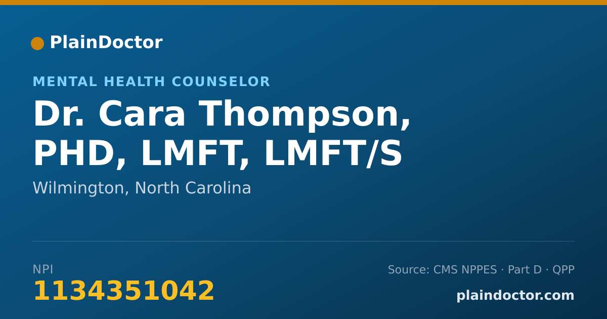 Shareable card for Cara Thompson, PHD, LMFT, LMFT/S - Marriage & Family Therapist, Wilmington, NC