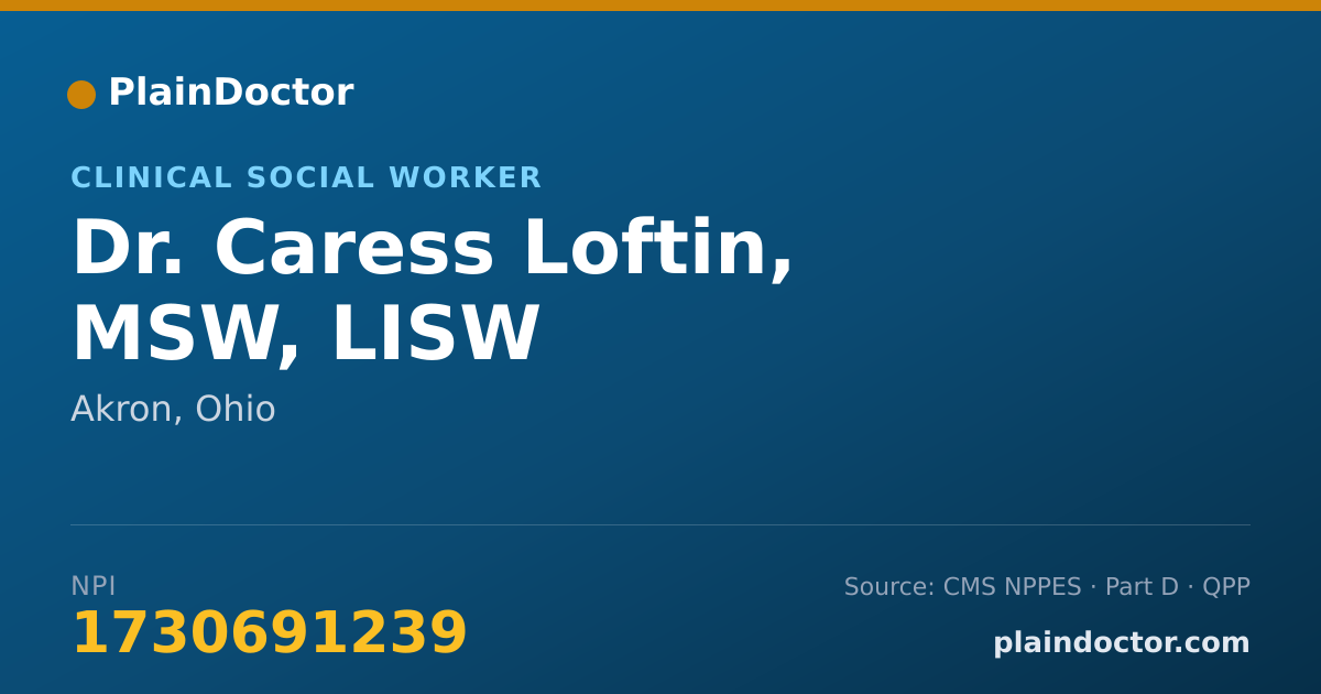 Shareable card for Caress Loftin, MSW, LISW - Clinical Social Worker, Akron, OH