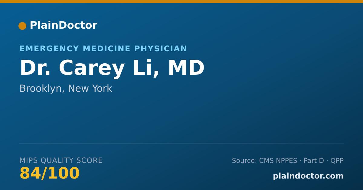 Shareable card for Carey Li, MD - Emergency Medicine Physician, Brooklyn, NY