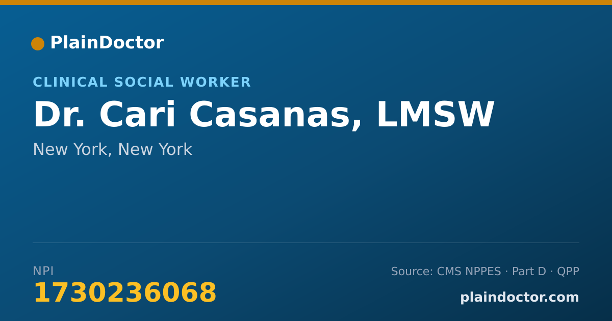 Shareable card for Cari Casanas, LMSW - Clinical Social Worker, New York, NY