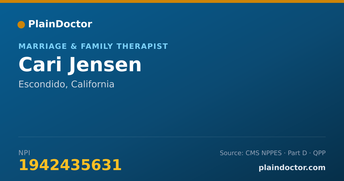 Shareable card for Cari Jensen - Marriage & Family Therapist, Escondido, CA