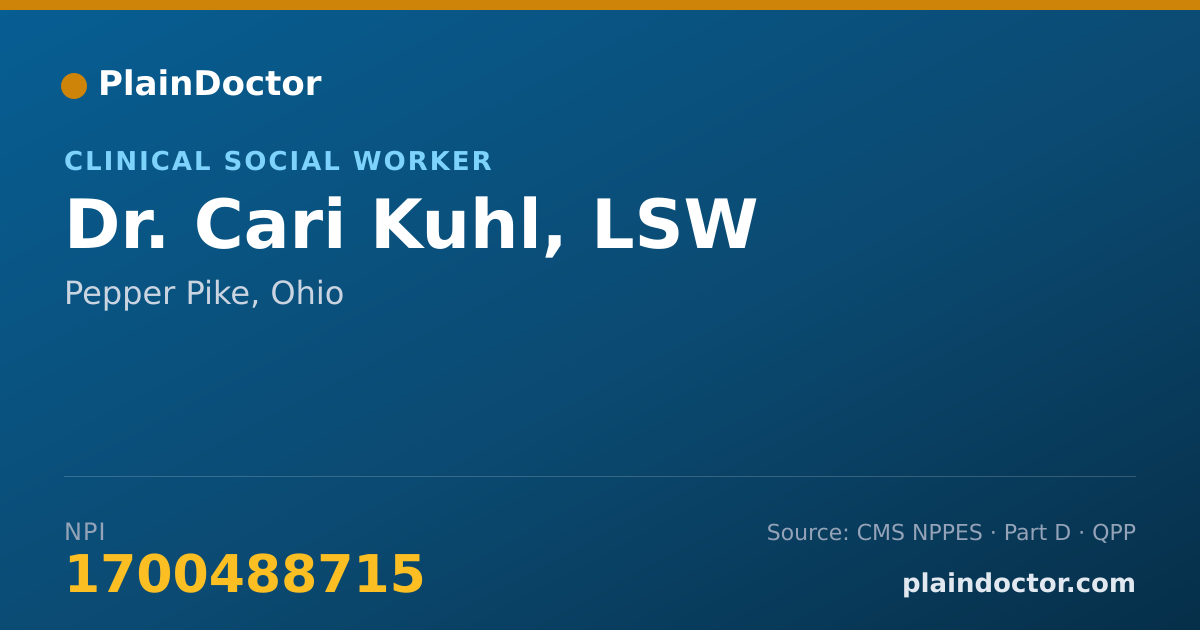 Shareable card for Cari Kuhl, LSW - Clinical Social Worker, Pepper Pike, OH