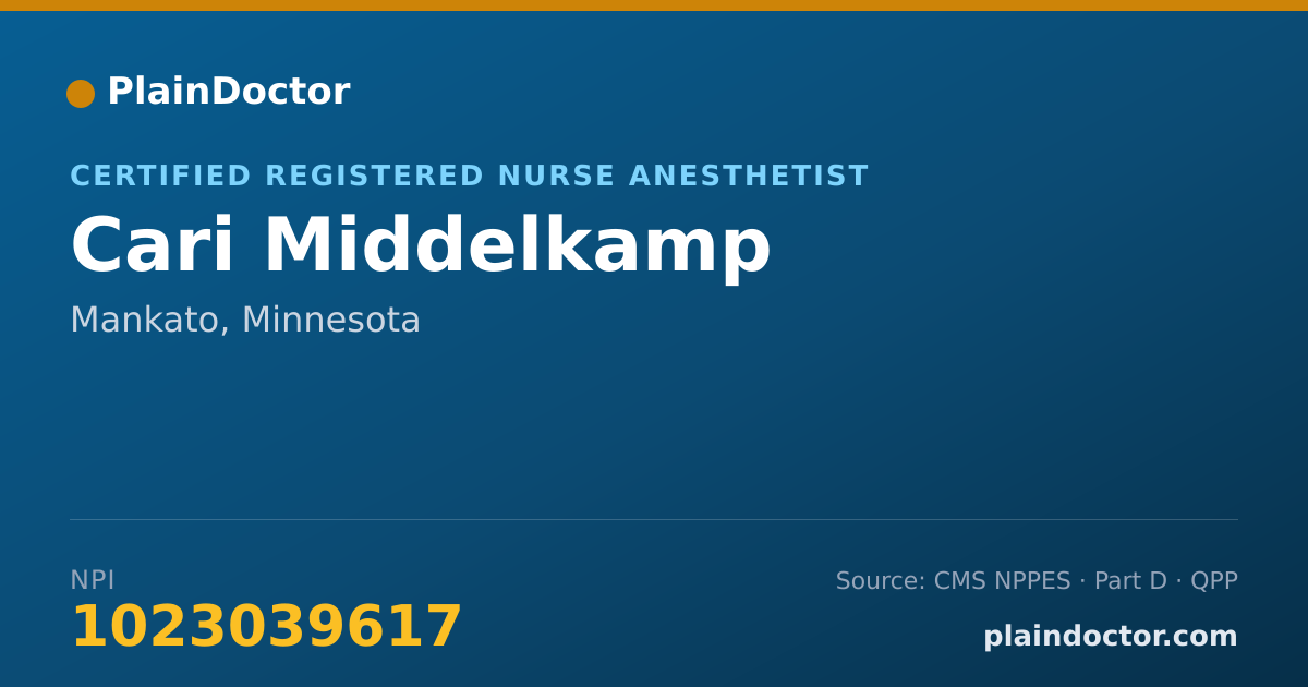 Shareable card for Cari Middelkamp - Certified Registered Nurse Anesthetist, Mankato, MN