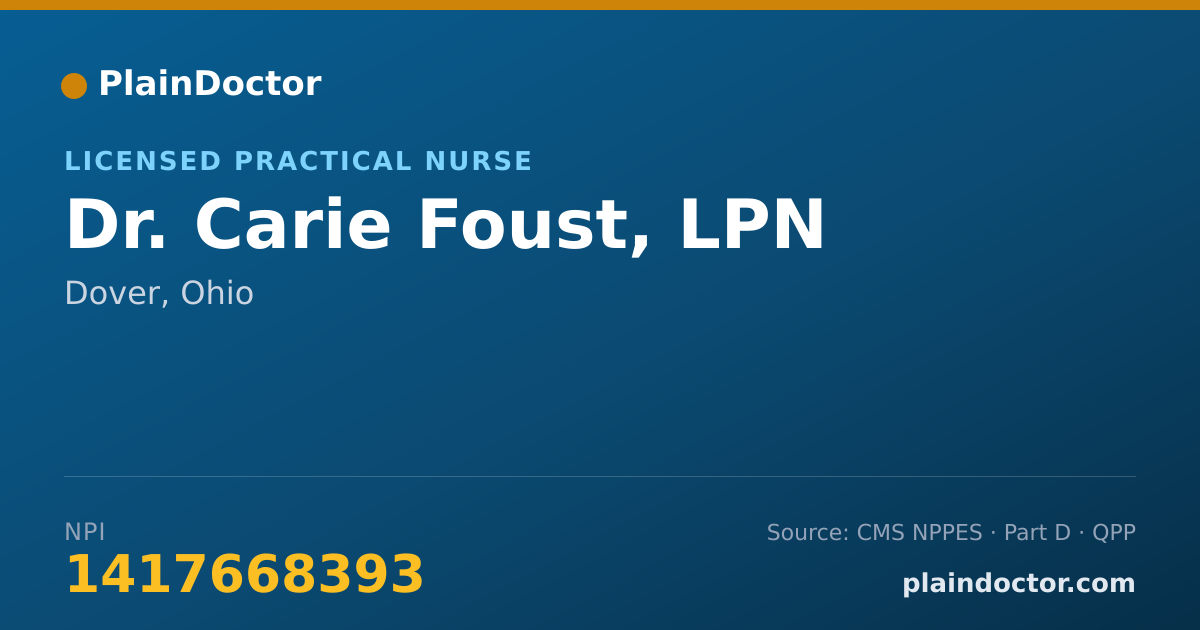 Shareable card for Carie Foust, LPN - Licensed Practical Nurse, Dover, OH