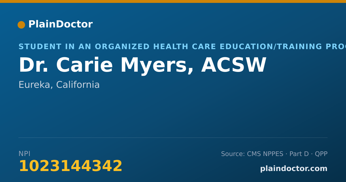 Shareable card for Carie Myers, ACSW - Student in an Organized Health Care Education/Training Program, Eureka, CA
