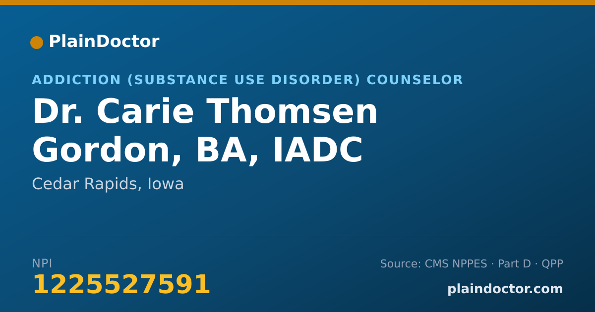 Shareable card for Carie Thomsen Gordon, BA, IADC - Addiction (Substance Use Disorder) Counselor, Cedar Rapids, IA