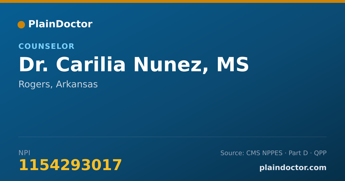 Shareable card for Carilia Nunez, MS - Counselor, Rogers, AR