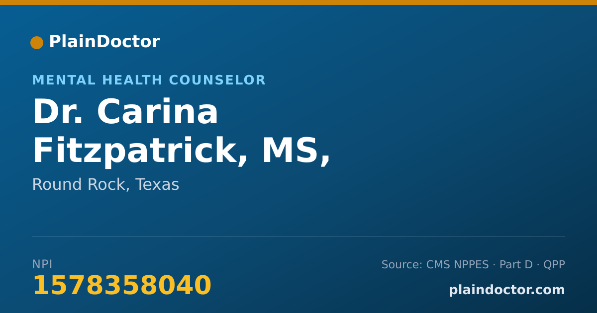 Shareable card for Carina Fitzpatrick, MS, LPC-A, NCC - Mental Health Counselor, Round Rock, TX