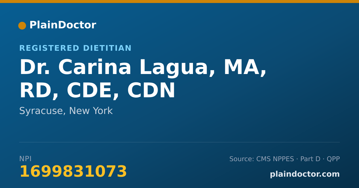 Shareable card for Carina Lagua, MA, RD, CDE, CDN - Registered Dietitian, Syracuse, NY