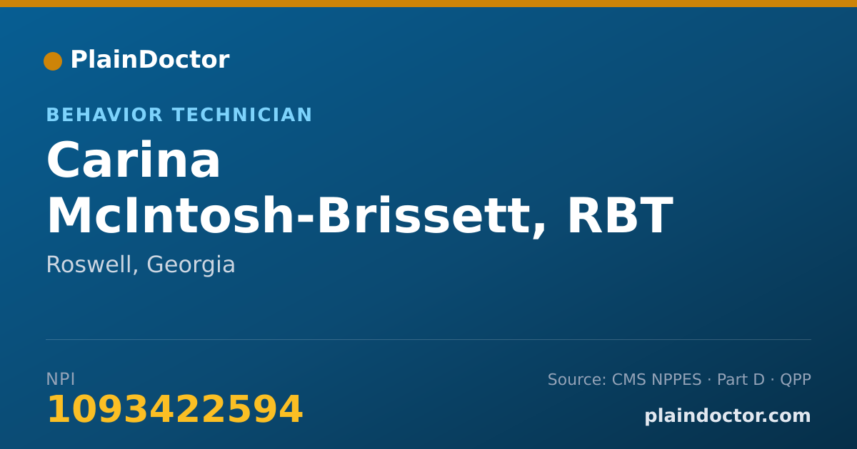 Shareable card for Carina McIntosh-Brissett, RBT - Behavior Technician, Roswell, GA