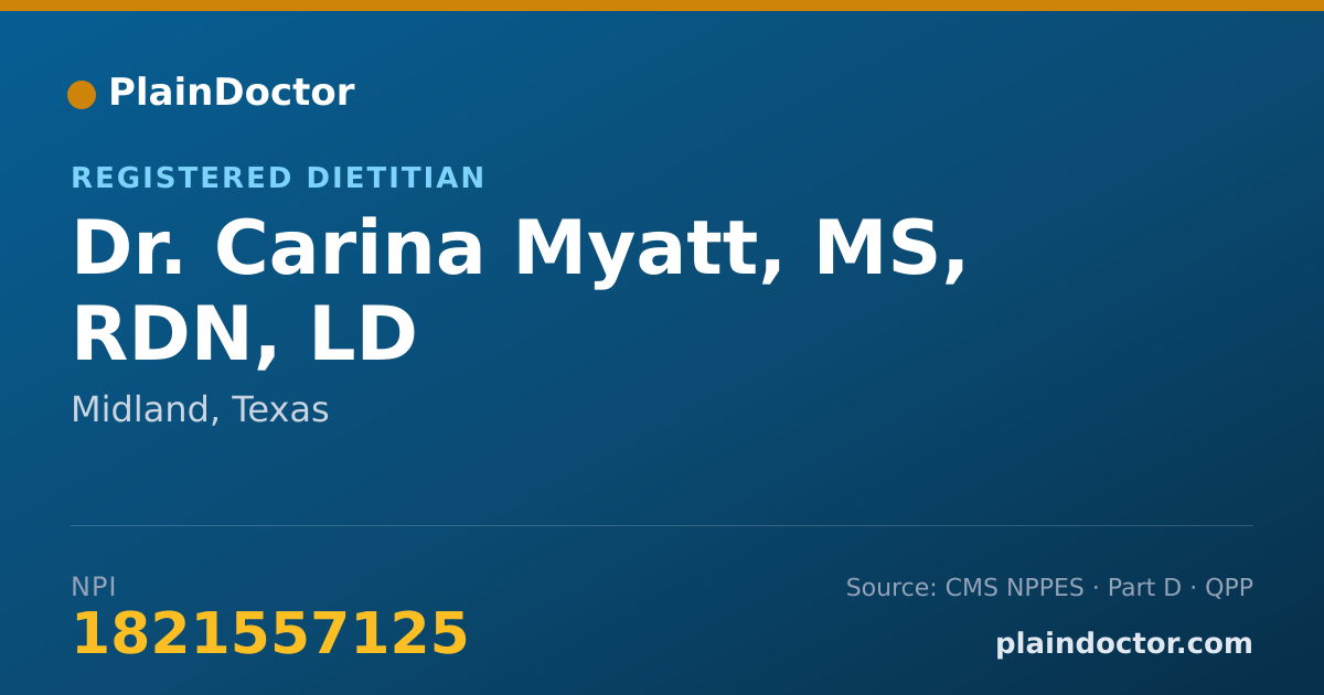 Shareable card for Carina Myatt, MS, RDN, LD - Registered Dietitian, Midland, TX